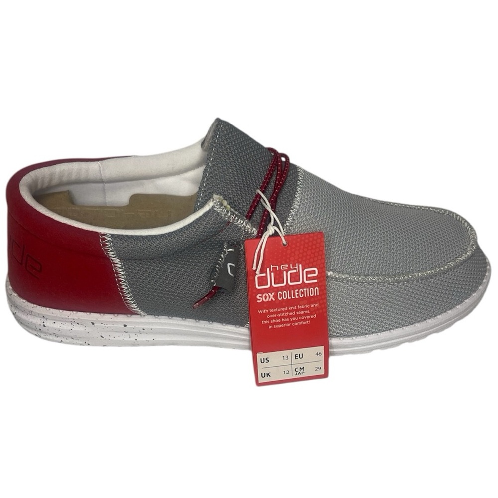 Hey Dude Wally Sox Funk White, Grey, and Red  Casual Shoes Men' US Size 13